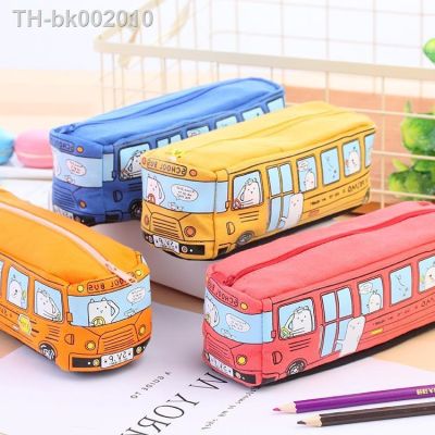 ▽ Cartoon Bus Pencil Bag Canvas Large Capacity Car Zipper Pen Pencilcase for Student Stationery School Supplies