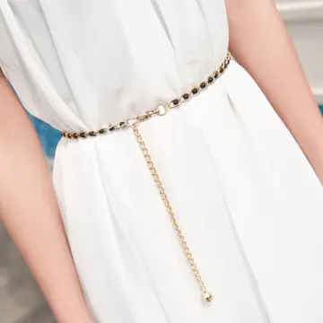 1pc Women's Pearl Decor Round & Rhinestone Inlay Waist Chain With Silver  Buckle And Gold Elastic Belt For Dress Decoration, Korean Style | SHEIN USA