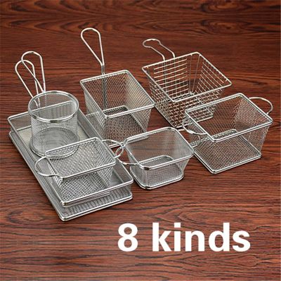 304Stainless Steel Metal Basket Serving Food Presentation Cooking Tools French Fries Basket Mini Fry Storage Kitchen Housewares