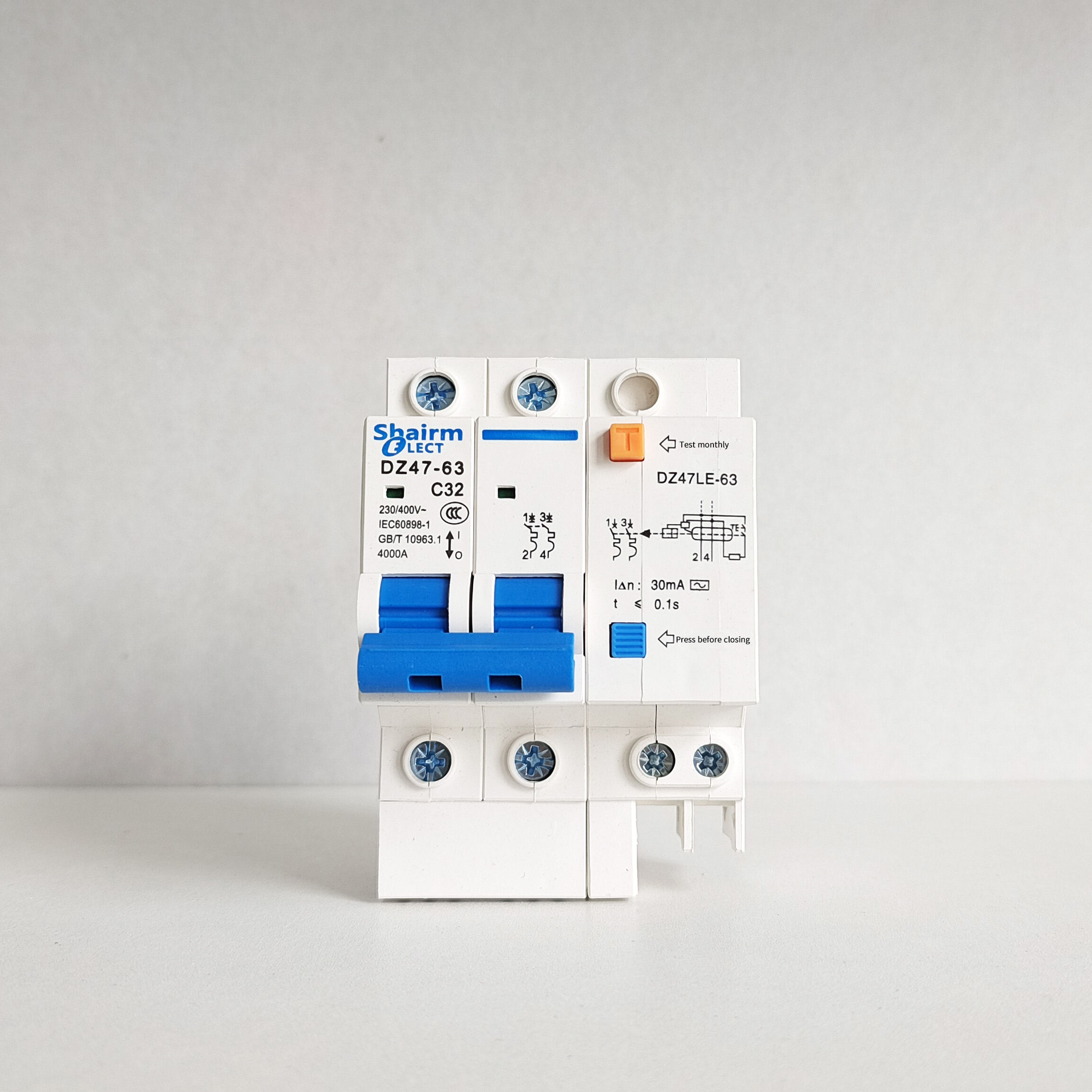 Shairme Leakage protector with air switch 2P MCB ELCB RCBO air open leakage circuit breaker 220V household small circuit breaker 10A 20A 32A 40A Protecting lighting, sockets, small electrical equipment