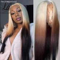 13X4 Straight Lace Wigs Ombre Colored Synthetic Brown Wig Blonde 613 Roots With Black Ends Transparent Lace Wig Cosplay Wigs [ Hot sell ] ea1voy