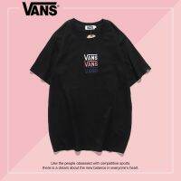 2023 NEWVans Vance ฤดูร้อนผ้าฝ้ายเสื้อยืดผู้ชายและผู้หญิงคู่รอบคอสีทึบครึ่งแขนสบายๆ Ins Tide ยี่ห้อ