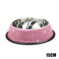 Hot sale Crystal Pet Bowl Stainless Steel Rhinestone Inlaid Pet Dog Cat Food Water Bowl dropshipping