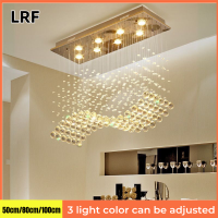 LRF 3-Color Dimming LED โคมไฟเพดานคริสตัลโคมไฟเพดานร้านอาหารห้องรับประทานอาหารโคมระย้าโลหะโคมไฟหน้าแรก (50x20cm/100x30cm)