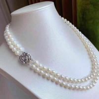 HOT double strands AAA 8-9mm natural South Sea white pearl necklace 18 Inch