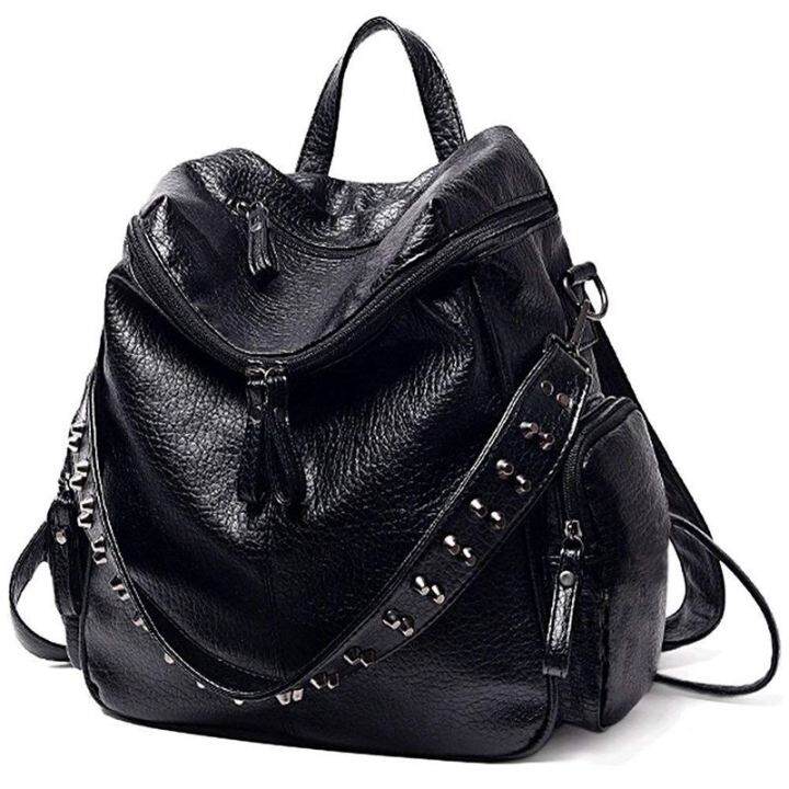 women-backpack-purse-3-ways-pu-washed-leather-rivet-studded-ladies-rucksack-shoulder-bag-black