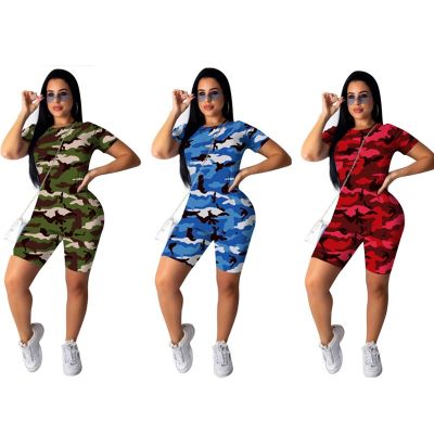 New Women Casual Camouflage Sports Suit Female Crop Top Shorts Outfit Yoga Workout Clothes Tracksuit Outfits Home suit