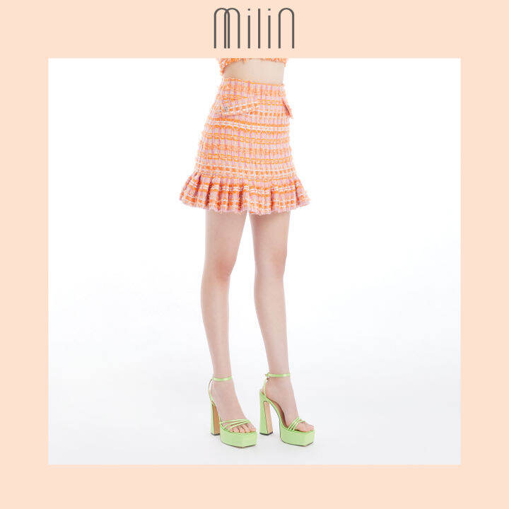 milin-fitted-silhouette-high-waist-ruffle-tweed-mini-skirt-กระโปรงสั้นเอวสูงทรงเข้ารูปผ้าทวีดแต่งระบาย-41-ginger-skirt