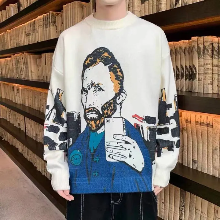 Ijzig voetstappen Beknopt Van Gogh Sweater Men Fashion Streetwear Long Sleeve Korean Gengar Clothing  Human Kapita Brand Oversized Y2K Women Knit Pullover | Lazada PH