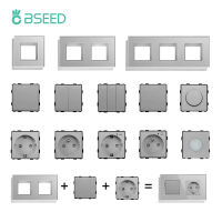 BSEED Mechanism Wall Push Button Light Switch Dimmer Glass Frames EU French Electric Socket Function Parts DIY Free combination