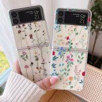 เคสโทรศัพท์ลายดอกไม้น่ารักสำหรับผู้หญิงเคส PC แข็งแบบใสเพรียวบางสไตล์เกาหลีสำหรับ Samsung Galaxy Z Z Flip 4 3 5G ลายการ์ตูน Flip4