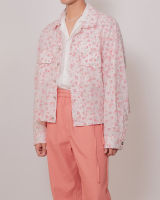 COMPOSE. | CLUB ✿ 07 Club Cropped Textured Jacket in Floral Pink | เสื้อแจ๊กเกต แบบครอป ผ้า ​Textured ลายดอกไม้ สีชมพูอ่อน