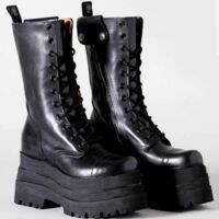 แพลตฟอร์มรองเท้าข้อเท้าสำหรับสตรีฤดูใบไม้ร่วงฤดูหนาว Combat Work Biker ทหาร Boot ยี่ห้อคลาสสิก Lace-Up สีดำด้านข้างซิปผู้หญิง Shoes