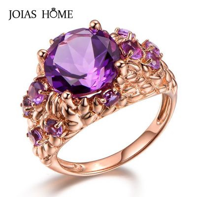 JoiasHome Luxury 925 Silver Ring Rose Gold Gold Inlaid Natural Amethyst Wedding Banquet Gift Wholesale Size 6-10