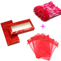 100 Sets Pink Eyelash Packaging Box Set with Drawstring Organza Faux Lashes Bag Wholesale and Disposable Mascara Wands In Bulk