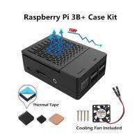 ชุดป้องกันมัลติฟังก์ชั่นสำหรับราสเบอรี่ Pi เคส3b พร้อมฮีทซิงค์อลูมิเนียมพัดลมทำความเย็นหุ้มกล่องดำสำหรับเคส Raspberry Pi