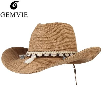 GEMVIE พู่2022เปลือก Cowgirl หมวกหน้าร้อนหมวกฟางสำหรับผู้หญิงผู้ชายหมวกคาวบอยตะวันตกผู้หญิงหมวกชายทะเลหมวกบังแดดถักทันสมัย