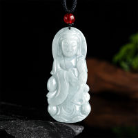 หยกมรกตพม่าธรรมชาติเจ้าแม่กวนอิมจี้สร้อยคอ Jadeite เครื่องประดับหรูหราอัญมณีวินเทจผู้ชายเสน่ห์แฟชั่น Gifts