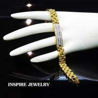 INSPIRE JEWELRY  สร้อยข้อมือฝังเพชรสวิสเรียงสองแถว หรือสามแถว ให้เลือกใส่ เลตเพชรสวิส น้ำงามเกรด AAA+ งานจิวเวลลี่  ยาว 18 gold plated  diamond clonning