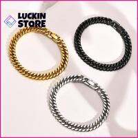 TREND 57SHOP 8mm คะ ห่วงโซ่เชื่อมโยง ขัดเงาเงางาม เหล็กไร้สนิม สร้อยข้อมือหัวเข็มขัดเข็มขัด ของใหม่ ความยาว19ซม./21ซม. สร้อยข้อมือไมอามี่คิวบา ตัวผู้ผู้