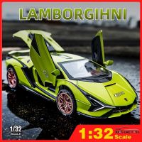 【คุณภาพสูง】Klt โมเดลรถยนต์ 1/32 สเกล Lamborghini SIAN ของเล่นสําหรับเด็กผู้ชาย โมเดลรถเหล็ก ประตูเปิด​ได้ ​รถโมเดลเหล็ก ของขวัญ