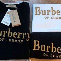 ¤♤◙ Burberry1 เสื้อยืดคอกลม แขนสั้น ปักลายตัวอักษร สีทอง สไตล์ยุโรป และอเมริกา สําหรับทุกเพศ BURBERRY1