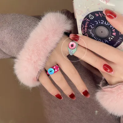 ZhongLouL แหวนตาปีศาจน่ารัก Y2K 1ชิ้น,แหวนแฟชั่นสำหรับผู้หญิงคู่เปิดหวานแหวววเครื่องประดับนิ้วมือ