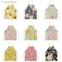 ♀✜▼ Flowers Print Cotton Linen Apron Kitchen Women Baking Waist Bib Home Cooking Brief Sleeveless Pinafore