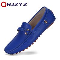 Blue Loafers Men Handmade Leather Shoes Casual Driving Dad Flats Slip-On Moccasins Men Shoes Plus Size 46 47 48 Chaussure Homme