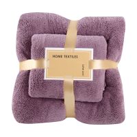 【CC】☏  2pcs Set Luxury Super Large Absorbent Soft Coral Fleece and Face for Adults 73X140cm 35x75cm