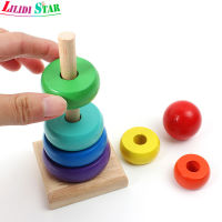 LS【ready Stock】Stacking Rings Toy Rainbow Stacker Wooden Ring Multi-Color Toddler Learning Educational Toy For Boys Girls1【cod】