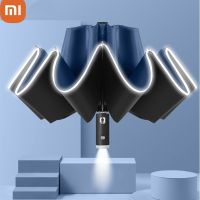 ไฟ LED อัตโนมัติสำหรับ Xiaomi 10ซี่ร่มกันแดดร่มอัตโนมัติผู้หญิงตัวผู้มีแถบสะท้อนแสง3พับได้สำหรับร่มกลับ