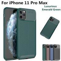 （A New sale）☃Grea iPhone 11 Pro Max ใหม่สีเขียวกันกระแทกคาร์บอนไฟเบอร์เคสนิ่ม