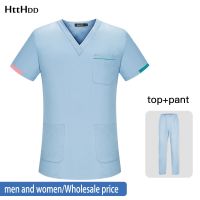 Mens Short Sleeve Solid Color Nursing Work Scrub Suit Clinic nursing Clothes Hospital Dentist Uniform Womens Lab Wholesale Price
