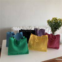 Hollow Out Crochet Tote Shopper Handbags with Drawstring Clutch Purse Large Brand Design Beach Shopping Bag Pure Green