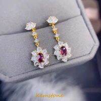 Kemstone อินเทรนด์18K สีเหลืองทองชุบเงา Zircon คริสตัลจำลอง Mozagical Ruby Long Drop ต่างหูสำหรับผู้หญิงเครื่องประดับของขวัญ