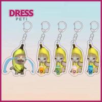 PETI DRESS 5PCS อุปกรณ์เสริมเสริม พวงกุญแจแมวกล้วย แบบพกพาได้ อะคริลิค พวงกุญแจอะคริลิค ตกแต่งกระเป๋า จี้แมวตลก สำหรับผู้หญิง