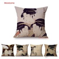 Traditional Japanese Wood Block Print Geisha Decorative Car Pillow Ukiyoe Master Utamaro Art Home Decor Sofa Cushion Cover Case