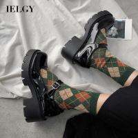 IELGY  ญี่ปุ่นหนา Soled วิทยาลัยสไตล์หัวเข็มขัดรองเท้าหนังขนาดเล็กย้อนยุค