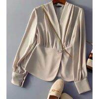 COD dhdfxcz Spring 2022 Womens small fragrance vintage blouse V-neck long sleeves