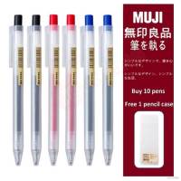 YF 10pcs Press Pen Muji Ballpoint 0.5mm Black Blue Red Pen Case Gel Pen Stationery Student School Office Supply FY