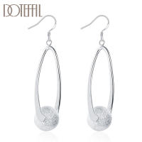 DOTEFFIL 925 Sterling Silver Circle Hoop Frosted Beads Earrings Charm For Women Lady Fashion Wedding Engagement Party Jewelry