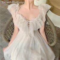 【hot】☃✷✁  QWEEK Kawaii Mesh Spaghetti Shoulder Dresses Woman 2021 Vacation