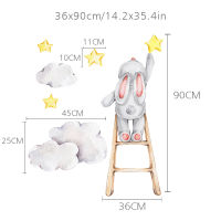 Cute Watercolor Bunny on the Stairs Stars Clouds Removable Wall Decals Nursery Art Stickers Posters PVC Girls Bedroom Home Decor