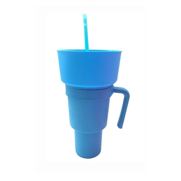 xiegk-พร้อมหลอดดูด-ถ้วยเครื่องดื่มขนมขบเคี้ยว-2-in-1-ป้องกันน้ำกระเซ็น-ไม้ลอยสนามกีฬา-ถ้วยป๊อบคอร์นส์-สีฟ้าสีฟ้า-ผู้ใหญ่เด็กๆ