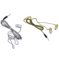 2 Pcs H-169 3.5mm MP3 MP4 Wiring Subwoofer Braided Cord, Music Headphones with Wheat Wire Control, Silver &amp; Golden