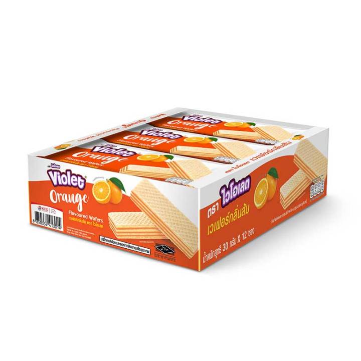 Violet Wafer Orange 30 g x 12.ไวโอเลต เวเฟอร์รสส้ม 30 กรัม แพ็ค 12 ซอง