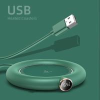 แผ่นถ้วยอุ่นทำความร้อน USB DC 5V ถาดรองแก้วอุณหภูมิคงที่3เกียร์ปรับเวลาแสดงผลแบบดิจิตอลสำหรับชานมกาแฟ