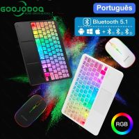 RGB สายรุ้ง Backlit ไร้สายบลูทูธแป้นพิมพ์กับทัชแพดและเมาส์ไร้สายขนาดเล็กวินโดว์แอนดรอย IOS คีย์บอร์ดสำหรับ iPad