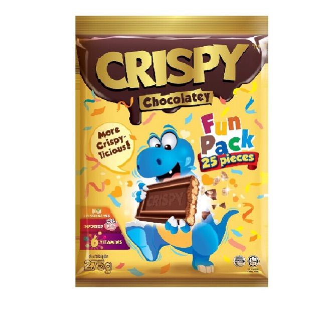 Crispy Chocolatey Fun Pack With Rice Cereal 1 ห่อมี 25 ชิ้น น้ำหนัก 275 กรัม สินค้ามีฮาลาล BBF.12/05/24